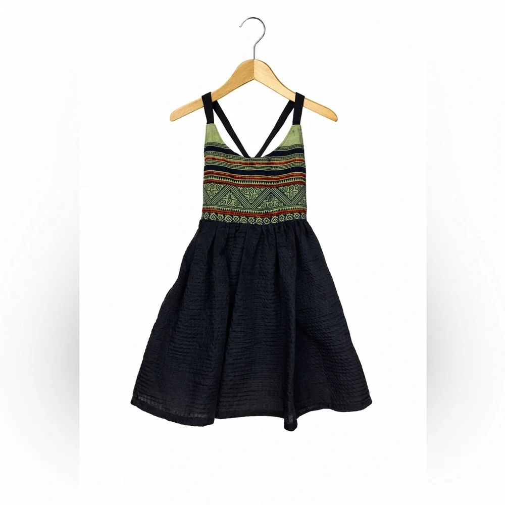 Kainku Handmade Boho Girls Dress Size 3T Navy Embroidered Boutique Style